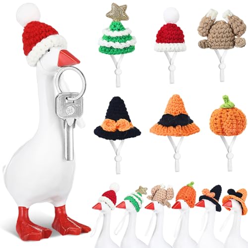 Geyoga Mini-Strickmütze, 17,8 cm, Gänsemütze, Hut mit verstellbarem Riemen, Mini-Veranda-Gänse-Kopfbedeckung für Statue, Schlüsselhalter (Urlaub) von Geyoga