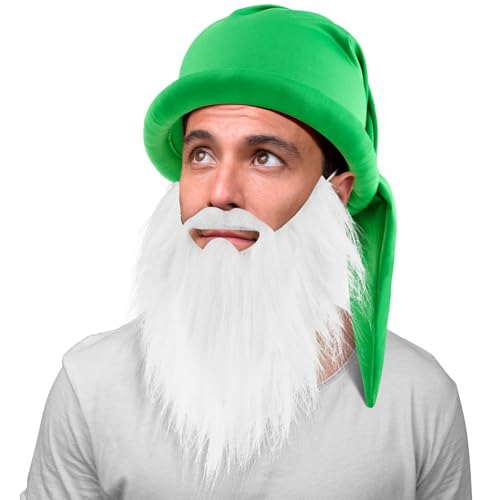 Geyoga Zwergenmütze mit Bart Karneval Hut Zwerg Zipfelmütze Wichtelmütze Elfenmütze Lustige Zwerge Kostüm Accessoires für Fasching Karneval Umzug Verkleidung Cosplay Party Damen Herren(Grün) von Geyoga