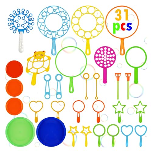 Gfamous Seifenblasen Set, 31 Stück Kinder Seifenblasen Blase Zauberstab Einstellen Seifenblasen für Indoor und Outdoor Bubble Maker Spiele, Perfekt für Kindergeburtstag, Partys, Hochzeit von Gfamous