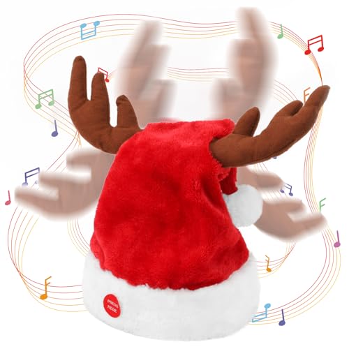 Gfilay Elektrische Weihnachtsmütze mit Rentiergeweih zum Singen und Tanzen, lustig, musikalisch, interaktiv, schwingende Weihnachtsmütze, winken und singen für Erwachsene und Kinder, Gfilay Elektrische Weihnachtsmütze mit Rentiergeweih zum Singen und Tanzen, lustig, musikalisch, interaktiv, schwingende Weihnachtsmütze, winken und singen für Erwachsene und Kinder, von Gfilay