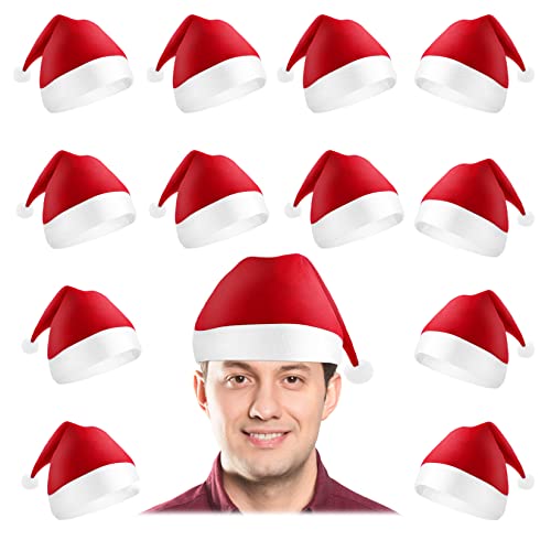 Gfilay Weihnachtsmannmütze, Weihnachtsmütze, Upgrade für Erwachsene, rot, weiß, Plüsch, Unisex, Weihnachtsmütze für Weihnachten, Neujahr, Festtags-Party, Zubehör, 12 Stück von Gfilay