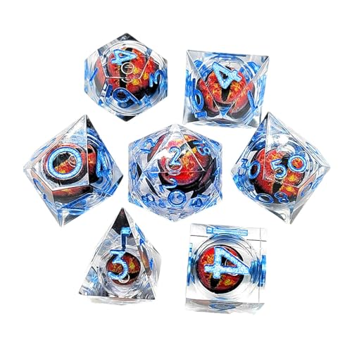 Ghirting Set mit 7 polyedrischen Würfeln, Würfelspiel mit Drachenauge mit flüssigem Kern, 7 Stück, aus Polyedrischem Kunstharz, für Rollenspiele, Tischspiele, Dungeons und , Würfelspiel von Ghirting