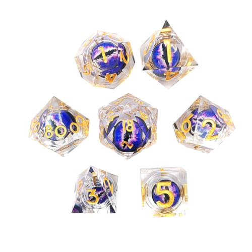 Ghirting Set mit 7 polyedrischen Würfeln, Würfelspiel mit Drachenauge mit flüssigem Kern, 7 Stück, aus Polyedrischem Kunstharz, für Rollenspiele, Tischspiele, Dungeons und Drachen, Würfelspiel von Ghirting