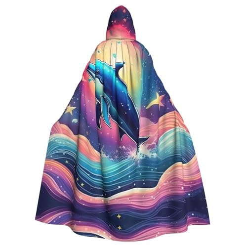 Ghjkfbf Bunter Sternenhimmel, Ozean, Delfin-Druck, Halloween, Kapuzenumhang, Erwachsene, stilvoller Umhang für Karneval, Mottopartys, Cosplays von Ghjkfbf