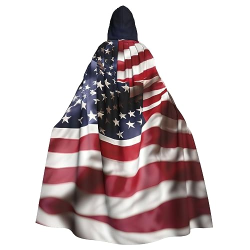 Ghjkfbf Feuerwehrmann Amerikanische Flagge Druck Halloween Kapuzenumhang Erwachsene Stilvoller Umhang für Karneval Mottopartys Cosplays von Ghjkfbf