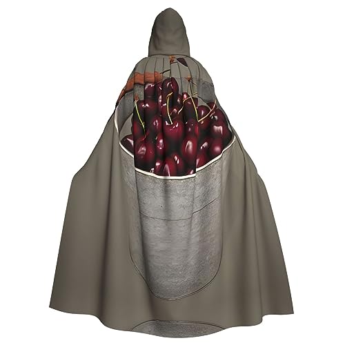 Ghjkfbf Halloween-Kapuzenumhang für Erwachsene, Motiv: Eimer mit Kirschen, stilvoller Umhang für Karneval, Motto-Partys, Cosplays von Ghjkfbf