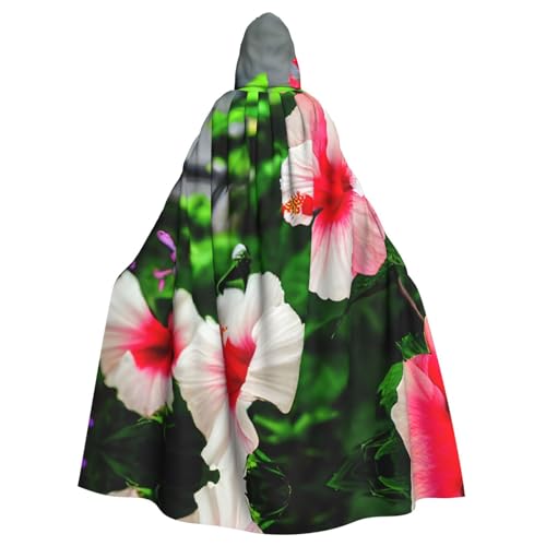 Ghjkfbf Hibiskusblumen-Aufdruck, Halloween-Kapuzenumhang für Erwachsene, stilvoller Umhang für Karneval, Motto-Partys, Cosplays von Ghjkfbf