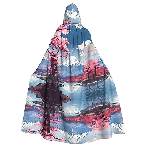 Ghjkfbf Japanischer Umhang mit Fuji-Landschaftsdruck, Halloween-Kapuzenumhang für Erwachsene, stilvoller Umhang für Karneval, Motto-Partys, Cosplays von Ghjkfbf