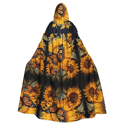 Ghjkfbf Kapuzenumhang mit Sonnenblumen- und Schmetterlings-Aufdruck, für Erwachsene, stilvoller Umhang für Karneval, Mottopartys, Cosplays von Ghjkfbf