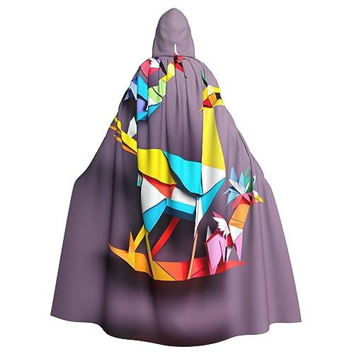 Ghjkfbf Origami, mehrfarbiger Papierbastel-Kraniche-Druck, Halloween-Kapuzenumhang, Erwachsene, stilvoller Umhang für Karneval, Mottopartys, Cosplays von Ghjkfbf