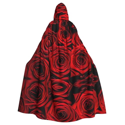 Ghjkfbf Roter Rosen-Blumendruck, Halloween-Kapuzenumhang, Erwachsene, stilvoller Umhang für Karneval, Mottopartys, Cosplays von Ghjkfbf