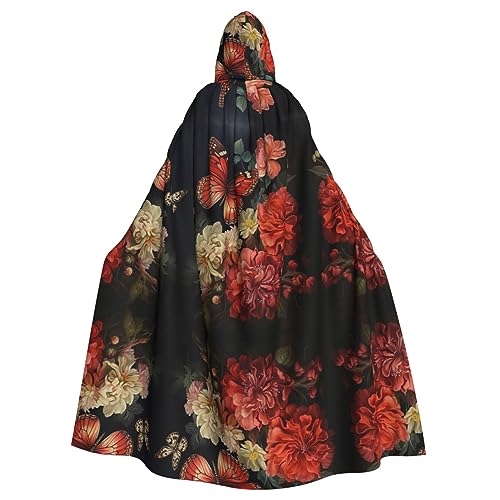Ghjkfbf Umhang mit Blumen- und Schmetterlings-Aufdruck, Halloween, mit Kapuze, für Erwachsene, stilvoll, für Karneval, Mottopartys, Cosplays von Ghjkfbf