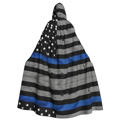 Ghjkfbf Umhang mit amerikanischer dünner blauer Flagge, Halloween, mit Kapuze, für Erwachsene, stilvoller Umhang für Karneval, Motto-Partys, Cosplays von Ghjkfbf