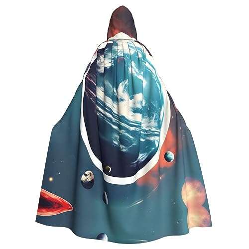 Ghjkfbf Weltraum Planet Erddruck Halloween Kapuzenumhang Erwachsene Stilvoller Umhang für Karneval Mottopartys Cosplays von Ghjkfbf