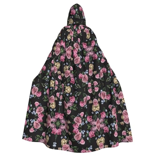 Ghjkfbf schwarz schwarz schwarz Rose Print Halloween Mantel mit Kapuze Erwachsene stilvolle Umhang für Karneval Themenpartys Cosplay von Ghjkfbf