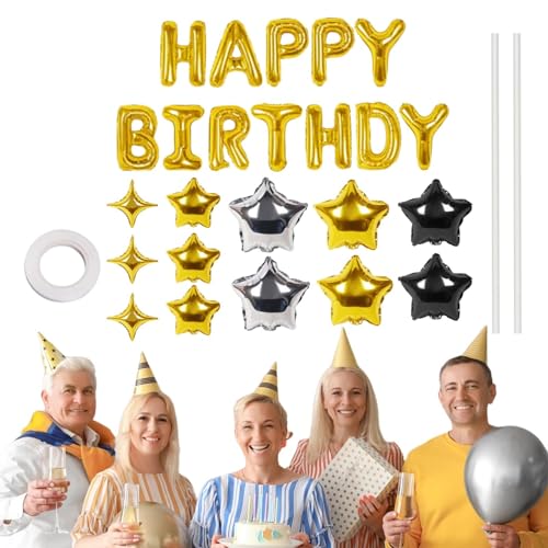 Ghjkldha Folienballons "Happy Birthday", Banner mit Buchstaben, Sternenballons – aufblasbare Party-Dekoration, Buchstaben und Sternballons, Geburtstagsparty-Set für Jungen, Mädchen, Frauen, Männer von Ghjkldha