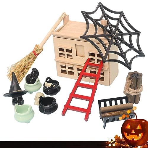 Ghjkldha Halloween PuppenhausMiniaturen - -Puppenhaus-Zubehör | DIY-Puppenhaus aus Holz, handgefertigtes Miniatur-Set für Garten, Zuhause, Schlafzimmer, Party von Ghjkldha