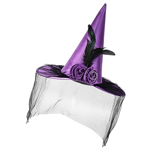 Ghjkldha Hexenhüte | Hexen Hut Mit Breiter Krempe Halbschleier Und Blume - Tragbares Halloween Kostümzubehör Für Damen Karneval Fantasy Festival Ghjkldha Hexenhüte | Hexen Hut Mit Breiter Krempe Halbschleier Und Blume - Tragbares Halloween Kostümzubehör Für Damen Karneval Fantasy Festival von Ghjkldha