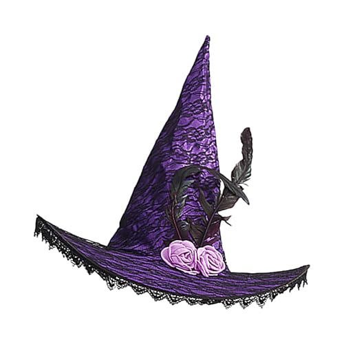 Ghjkldha Hexenhut Kostüm | Frauen Hexenhut | Halloween Kostüm Hexenhut Spitzenkrempe Hexenhut Hexenhut Hexenhut Cosplay Zubehör Realistischer Hexenhut Kostüm Perfekt für Halloween Partys von Ghjkldha