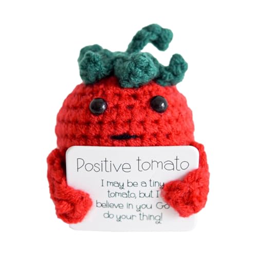 Ghjkldha Inspirierende Tomate gestrickt | Gehäkeltes Tomatenspielzeug mit inspirierender Karte - Langlebige gehäkelte Kuscheltiere, weiche emotionale Unterstützung für Party, Zuhause, Dekoration von Ghjkldha