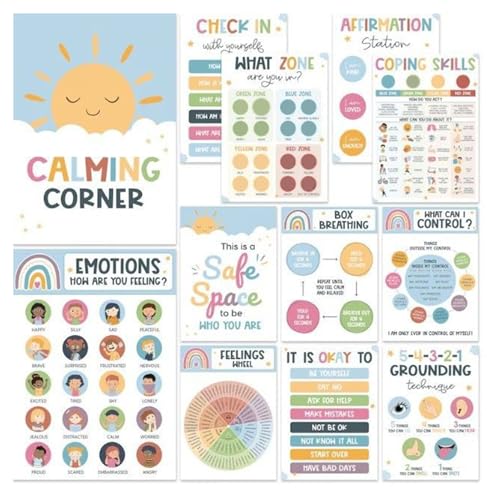 Ghjkldha Learning Poster Pack, Early Education Charts, 12-Piece Set Features Alphabet, Numbers, Shapes, Emotions, and More, Vibrant A3-Size Visuals, Ideal Classroom Decor for Homeschool, Bedroom von Ghjkldha