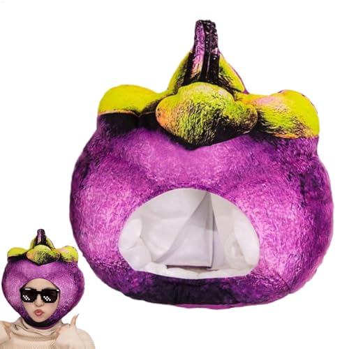 Ghjkldha Obsthut Kostüm, Mangostan Kopfbedeckung für Foto Requisiten, Plüsch Mangostan Obst Kopfbedeckung Kapuze Cosplay Kostüm für Dress Up Decor von Ghjkldha