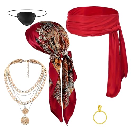 Ghjkldha Piratenkostüm Zubehör Für Männer - Kopftuch Schärpe Gürtel Kostüm Mit Ohrring Halskette | 5 Teiliges Rollenspiel Outfit Für Maskenbälle Faschingsfeiern Karneval Bühne Und Fotoshootings Ghjkldha Piratenkostüm Zubehör Für Männer - Kopftuch Schärpe Gürtel Kostüm Mit Ohrring Halskette | 5 Teiliges Rollenspiel Outfit Für Maskenbälle Faschingsfeiern Karneval Bühne Und Fotoshootings von Ghjkldha
