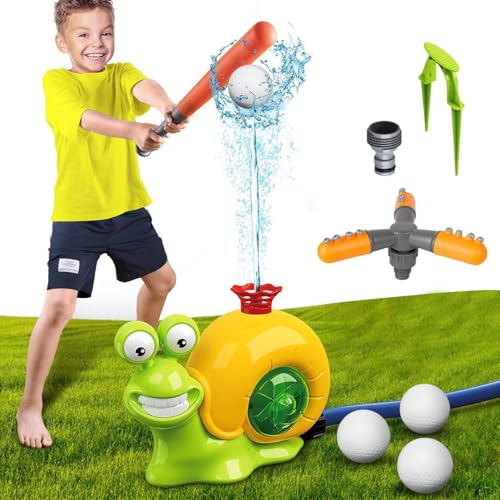 Ghjkldha Sprinkler für Kinder,Wassersprinkler für Kinder | Sprinkler-Spielzeug für Kleinkinder im Freien,Schneckensprinkler mit Baseball und Schläger, Wasserspielzeug für draußen, Kindersprinkler für von Ghjkldha