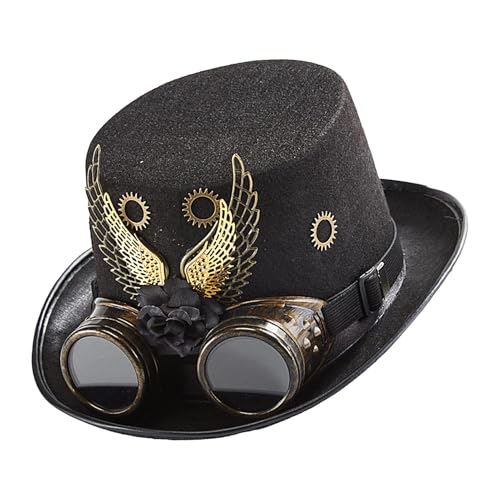 Ghjkldha Viktorianischer Steampunk-Hut, Gothic-Punk-Magierhut mit Flügeln und Ausrüstung, viktorianische Vintage-Hüte mit abnehmbarer Brille für Feiertage, Cosplay Ghjkldha Viktorianischer Steampunk-Hut, Gothic-Punk-Magierhut mit Flügeln und Ausrüstung, viktorianische Vintage-Hüte mit abnehmbarer Brille für Feiertage, Cosplay von Ghjkldha