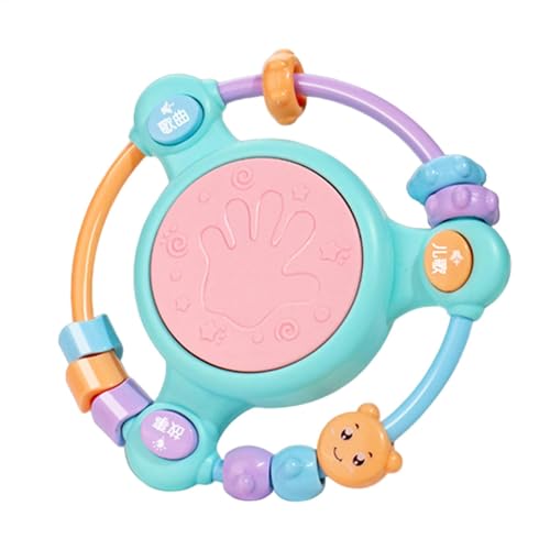 Handtrommel für Kinder, Kinder Handtrommel - Trommelfell -Perlen -Shaker mit Licht - Handgriff pädagogisches sensorisches Spielzeug zum Geburtstag von Ghjkldha