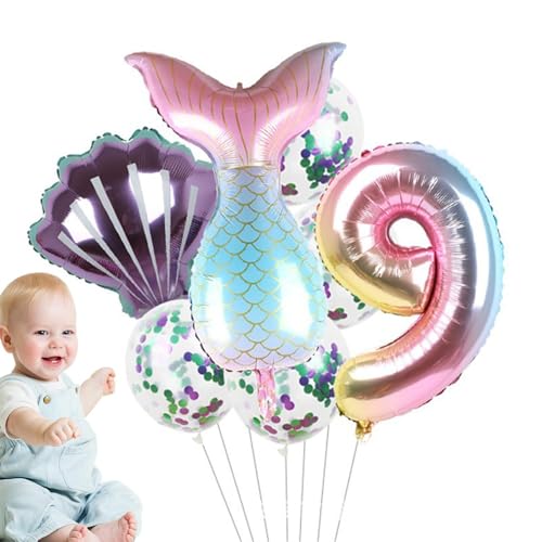 Meerjungfrauenschwanz-Luftballons, Meerjungfrauen-Geburtstagsdekorationsballons, skurrile Meerjungfrauen-Dekorationsballons, Folien-Unterwasserballons für Mädchen, 7 Stück Geburtstagsparty-Dekoratione von Ghjkldha