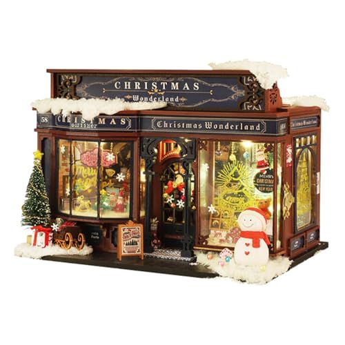 Miniatur Weihnachtshäuser Kit | Weihnachten Tiny House Kit | Winziges Holzhaus Weihnachtsset | Festliches Puppenhaus mit Baum & Möbeln, kreative Raumdekoration für Feiertagsdisplay und Geschenke von Ghjkldha