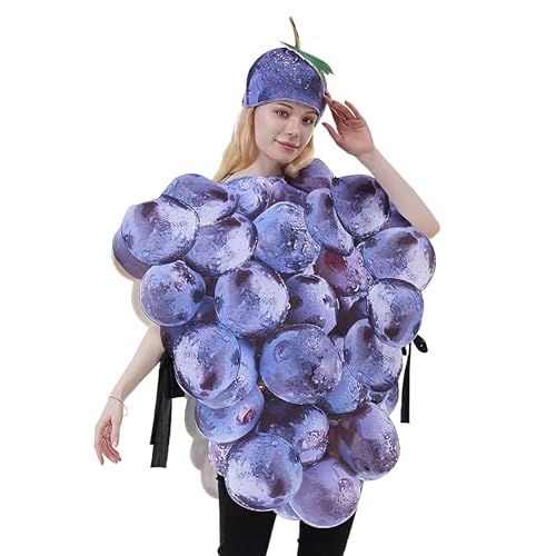 Obstkostüm - 87x78cm Purple Grape Bündel Outfit Hut für Rollenspiel, Halloween -Party, Cosplay -Performance, Bühnenshows mit realistischem Design, Urlaubskleid für Kinder Erwachsene, Polyestermaterial Obstkostüm - 87x78cm Purple Grape Bündel Outfit Hut für Rollenspiel, Halloween -Party, Cosplay -Performance, Bühnenshows mit realistischem Design, Urlaubskleid für Kinder Erwachsene, Polyestermaterial von Ghjkldha