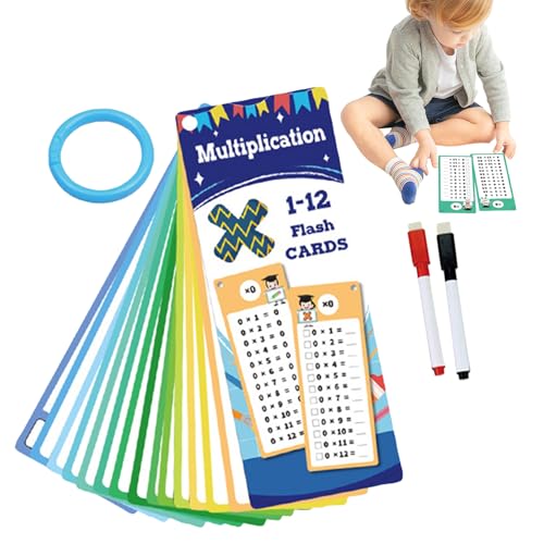 Times Tables Lernkarten, doppelseitiges Lernspiel, 8 x 7 cm, interaktives Mathematik-Praxis-Set mit 2 trocken abwischbaren Stiften für Kinder, Klassenzimmer, Heimschule von Ghjkldha