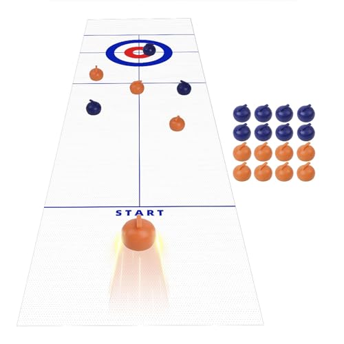 Tisch-Curling-Spielset | Tisch-Curling-Set Mit Matte | Indoor-Tischplatten Shuffleboards | Familiensportspiel Mit 53 X 10 Zoll Großer Matte, Shuffleboard-Spielmatte Für Tischplatte, Curling-Spiel Für von Ghjkldha