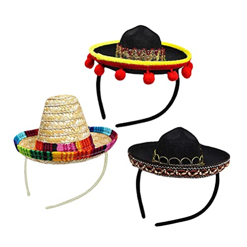Ghzste 3 Pack -Party -Hüte Klassiker Cinco de Mayo Mini Mexikanischer Partyhut mit Kopfbandpartydekorationen Nicht Gewebte Hüte Fotokabine Requisiten (3pcs Bildfarbe) von Ghzste