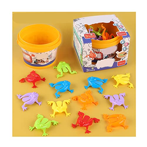 Ghzste Buntes Frosch -Sprungspielzeugset, 12 -propcs Spring Frog Finger Press Frösche mit Eimer für Kinder, Interessant und Attraktiv, für Babys Übungen (Geschenkboxpackung) von Ghzste