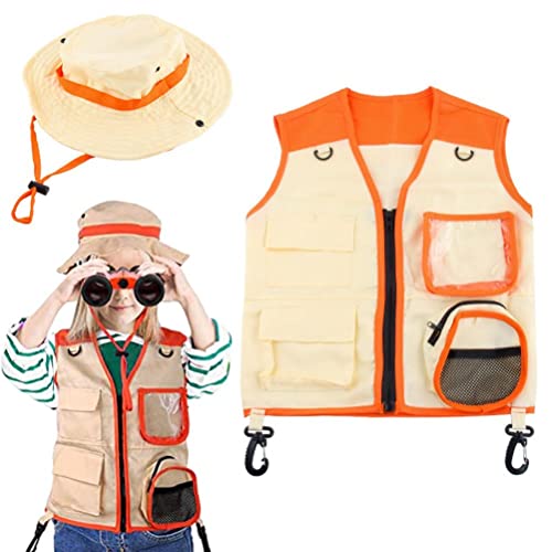 Ghzste Outdoor-Explorer-Set für Kinder, 2-teiliges Kinder-Explorer-Kostüm-Set, Frachtweste und Hut, Outdoor-Explorer-Set, Rollenspiel-Cosplay für Insektenforscher, Tierpfleger, Park (B) von Ghzste