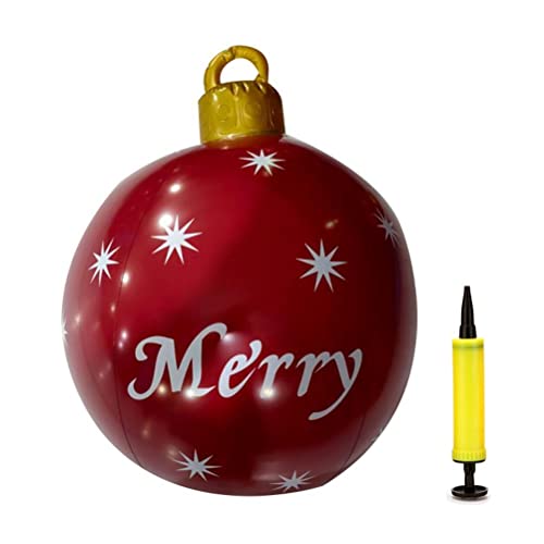 Ghzste Riesiger Aufblasbarer, Weihnachtlich Dekorierter Ball aus PVC, 60 cm, Aufblasbarer PVC-Weihnachtsball für den Außenbereich, Weihnachtlich Bedruckt, Dekoriertes Ballspielzeug für von Ghzste