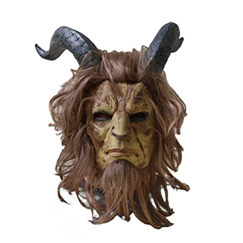 Ghzste Schöne und Das Biest Maske, Halloween Masken Horror Beast Neuheit Halloween Kostüm Party Tierkopf Maske mit Perücke Beast Hörnern von Ghzste
