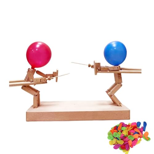 Hölzerne Fechtpuppen, Balloon Mann Battle, Handgefertigter Ballonmann-Kampf mit 1 Beutel Luftballons,für 2 Spieler, Tischbrettspiel für Familienfeiern, Freundestreffen von Ghzste