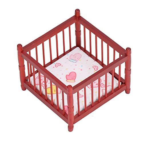Miniaturbettspielzeug, Runde Ecke Mini Crib für 1:12 Puppenhaus mit Matratze, Kinderschlafzimmermodell von Ghzste