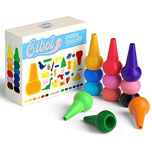 Gibot Kleinkinder Wachsmalstifte, Montessori Spielzeug, 12 Farben Buntstifte, Sicher Stapelbares Spielzeug, Geburtstags/Weihnachtsgeschenke für Kinder von Gibot