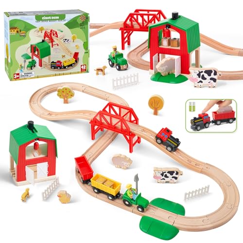 Farm Achterbahn Holzeisenbahn Set für Kleinkinder, 42 Pcs Bauernhof-Thema Holzeisenbahn Spielzeug für Kinder, Jungen und Mädchen von 3–7 Jahren Farm Achterbahn Holzeisenbahn Set für Kleinkinder, 42 Pcs Bauernhof-Thema Holzeisenbahn Spielzeug für Kinder, Jungen und Mädchen von 3–7 Jahren von Giant bean