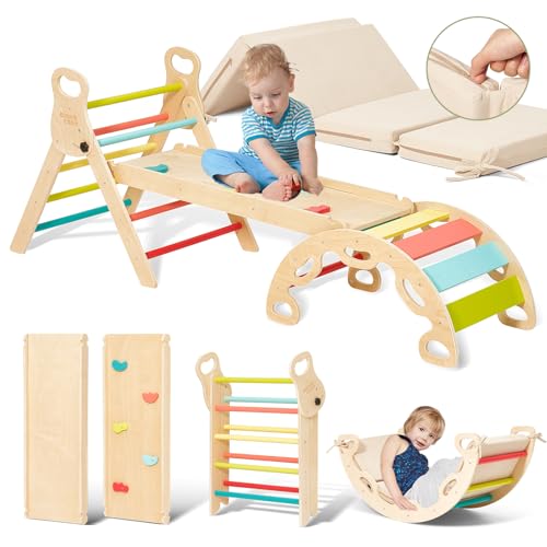 Giant bean 5-in-1 Montessori Kletterdreieck mit Kletterbogen und Rutsche, Holzdreieck für Kleinkinder ab 1-3, Indoor Kletterspielzeug, Regenbogen mit Kissen, S Giant bean 5-in-1 Montessori Kletterdreieck mit Kletterbogen und Rutsche, Holzdreieck für Kleinkinder ab 1-3, Indoor Kletterspielzeug, Regenbogen mit Kissen, S von Giant bean