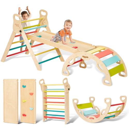 Giant bean 5-in-1 Montessori Kletterdreieck mit Kletterbogen und Rutsche, Holzdreieck für Kleinkinder ab 2-5, Indoor Kletterspielzeug, Regenbogen mit Griff, Hellbraun, M Giant bean 5-in-1 Montessori Kletterdreieck mit Kletterbogen und Rutsche, Holzdreieck für Kleinkinder ab 2-5, Indoor Kletterspielzeug, Regenbogen mit Griff, Hellbraun, M von Giant bean