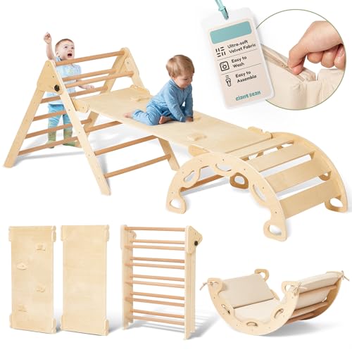 Giant bean 5-in-1 Montessori Kletterdreieck mit Kletterbogen und Rutsche, Holzdreieck für Kleinkinder ab 2-5, Indoor Kletterspielzeug, mit Griff Matte, Holzfarben,M Giant bean 5-in-1 Montessori Kletterdreieck mit Kletterbogen und Rutsche, Holzdreieck für Kleinkinder ab 2-5, Indoor Kletterspielzeug, mit Griff Matte, Holzfarben,M von Giant bean