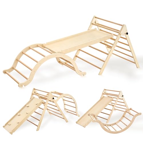 Giant bean 5-in-1 Montessori Kletterdreieck mit Kletterbogen und Rutsche, Holzdreieck für Kleinkinder ab 2-7, Indoor Kletterspielzeug, Hellbraun,L Giant bean 5-in-1 Montessori Kletterdreieck mit Kletterbogen und Rutsche, Holzdreieck für Kleinkinder ab 2-7, Indoor Kletterspielzeug, Hellbraun,L von Giant bean