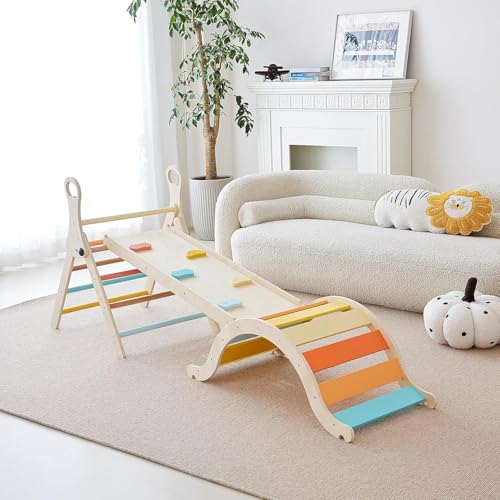 Giant bean 5-in-1 Montessori Kletterdreieck mit Kletterbogen und Rutsche, Holzdreieck für Kleinkinder ab 3+, Indoor Kletterspielzeug, Regenbogen mit Griff, Bunt,S Giant bean 5-in-1 Montessori Kletterdreieck mit Kletterbogen und Rutsche, Holzdreieck für Kleinkinder ab 3+, Indoor Kletterspielzeug, Regenbogen mit Griff, Bunt,S von Giant bean