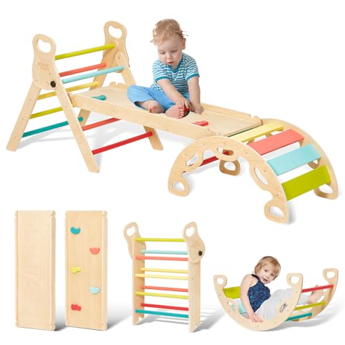 Giant bean 5-in-1 Montessori Kletterdreieck mit Kletterbogen und Rutsche, Holzdreieck für Kleinkinder ab 3+, Indoor Kletterspielzeug,mit Griff, Bunt, S Giant bean 5-in-1 Montessori Kletterdreieck mit Kletterbogen und Rutsche, Holzdreieck für Kleinkinder ab 3+, Indoor Kletterspielzeug,mit Griff, Bunt, S von Giant bean